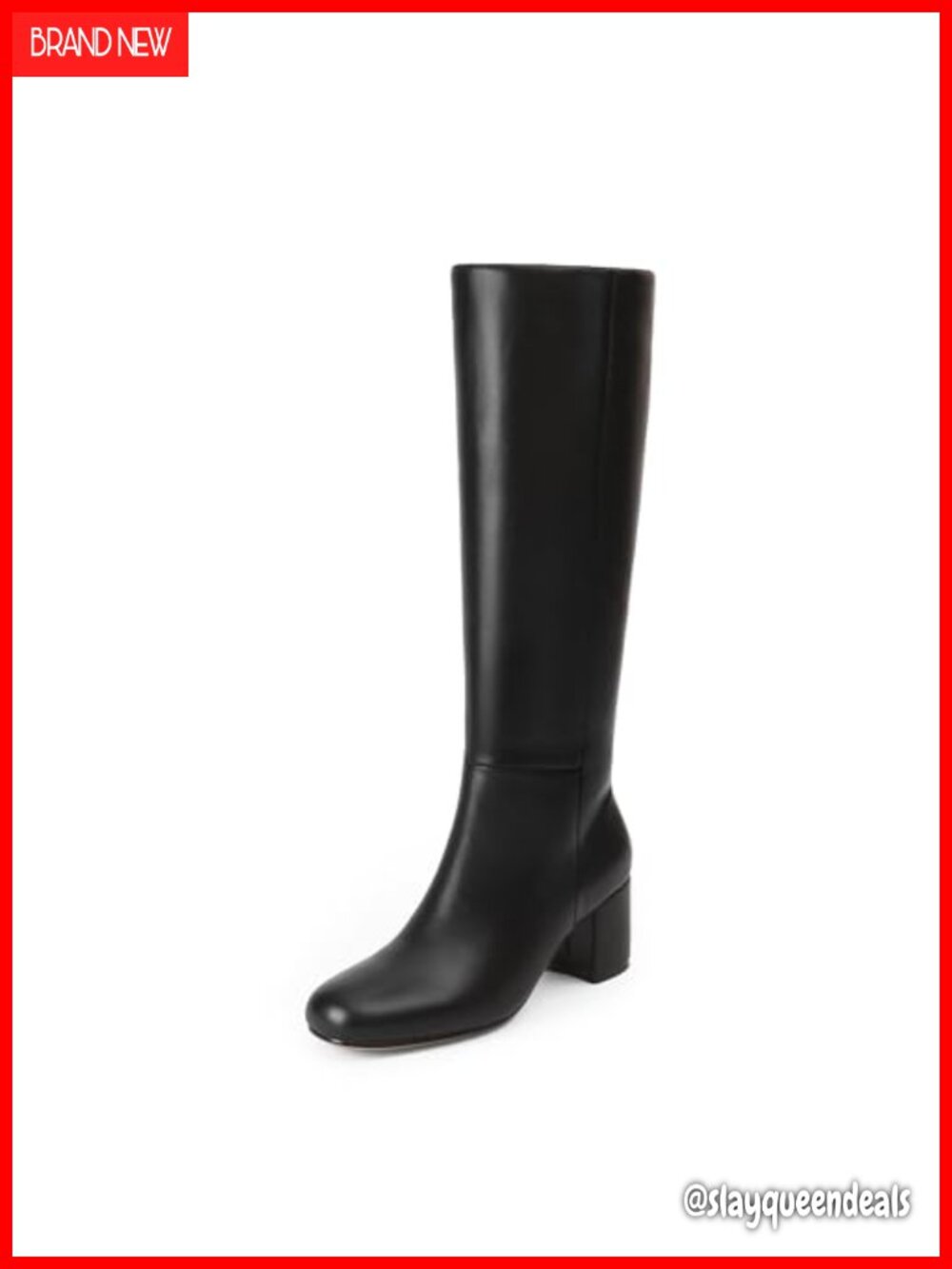 Knee High Boots Round Toe Chunky Heel Faux Leather Side Zip Tall Boots
